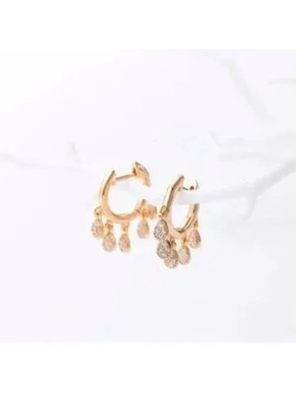 Gold 14k Gold Plated Tassel CZ Hoop Earrings